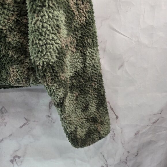 Prana Sweatshirt Women Medium Green Camo Sherpa Teddy Polar Escape Kangaroo Crew - Picture 4 of 11